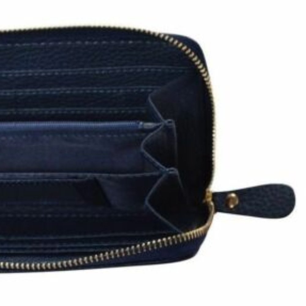 Women's BLACK Zip Around Wallet Clutch Zipper Pocket Credit Card Organizer - Picture 2 of 3